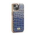 For iPhone 15 Plus Fierre Shann Crocodile Texture Electroplating PU Phone Case(Blue)