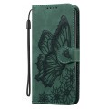 For iPhone 15 Pro Max Retro Skin Feel Butterflies Embossing Leather Phone Case(Green)