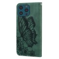 For iPhone 15 Pro Max Retro Skin Feel Butterflies Embossing Leather Phone Case(Green)