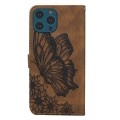For iPhone 15 Pro Max Retro Skin Feel Butterflies Embossing Leather Phone Case(Brown)