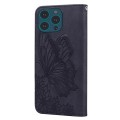 For iPhone 15 Pro Retro Skin Feel Butterflies Embossing Leather Phone Case(Black)