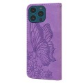 For iPhone 15 Pro Retro Skin Feel Butterflies Embossing Leather Phone Case(Purple)