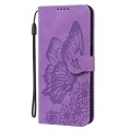 For iPhone 15 Pro Retro Skin Feel Butterflies Embossing Leather Phone Case(Purple)