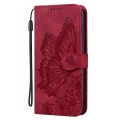 For iPhone 15 Plus Retro Skin Feel Butterflies Embossing Leather Phone Case(Red)