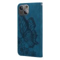 For iPhone 15 Plus Retro Skin Feel Butterflies Embossing Leather Phone Case(Blue)
