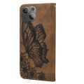 For iPhone 15 Plus Retro Skin Feel Butterflies Embossing Leather Phone Case(Brown)