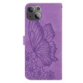 For iPhone 15 Plus Retro Skin Feel Butterflies Embossing Leather Phone Case(Purple)