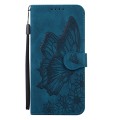 For iPhone 15 Retro Skin Feel Butterflies Embossing Leather Phone Case(Blue)