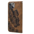 For iPhone 15 Retro Skin Feel Butterflies Embossing Leather Phone Case(Brown)