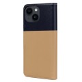 For iPhone 14 Plus Cute Pet Series Color Block Buckle Leather Phone Case(Khaki)