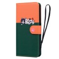 For iPhone 14 Pro Cute Pet Series Color Block Buckle Leather Phone Case(Dark Green)