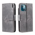 For iPhone 15 Tri-Fold 9-Card Wallets Leather Phone Case(Grey)