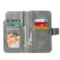 For iPhone 15 Tri-Fold 9-Card Wallets Leather Phone Case(Grey)