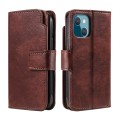 For iPhone 15 Tri-Fold 9-Card Wallets Leather Phone Case(Brown)