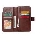 For iPhone 15 Tri-Fold 9-Card Wallets Leather Phone Case(Brown)