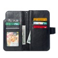 For iPhone 15 Tri-Fold 9-Card Wallets Leather Phone Case(Black)