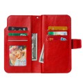 For iPhone 15 Plus Tri-Fold 9-Card Wallets Leather Phone Case(Red)