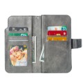 For iPhone 15 Pro Tri-Fold 9-Card Wallets Leather Phone Case(Grey)