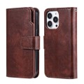 For iPhone 15 Pro Max Tri-Fold 9-Card Wallets Leather Phone Case(Brown)