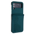 For Samsung Galaxy Z Flip4 5G Datura Flower Embossed Flip Leather Phone Case(Dark Green)