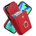 For iPhone 15 Pro Ring Holder RFID Card Slot Phone Case(Red)