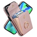 For iPhone 15 Pro Ring Holder RFID Card Slot Phone Case(Rose Gold)