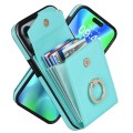 For iPhone 15 Pro Ring Holder RFID Card Slot Phone Case(Mint Green)