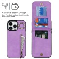 For iPhone 15 Pro Max Retro Ring and Zipper RFID Card Slot Phone Case(Purple)