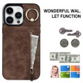 For iPhone 15 Pro Max Retro Ring and Zipper RFID Card Slot Phone Case(Brown)