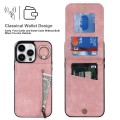 For iPhone 15 Pro Retro Ring and Zipper RFID Card Slot Phone Case(Pink)