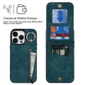 For iPhone 15 Pro Retro Ring and Zipper RFID Card Slot Phone Case(Blue)