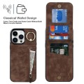 For iPhone 15 Plus Retro Ring and Zipper RFID Card Slot Phone Case(Brown)