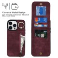 For iPhone 15 Retro Ring and Zipper RFID Card Slot Phone Case(Wine Red)