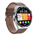 HDT MAX 1.60 inch Silver Dial Leather Band IP68 Waterproof Smart Watch Support Bluetooth Call(Brown)