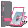 For Samsung Galaxy Tab S9+ Contrast Color Silicone PC Tablet Case with Holder(Grey + Rose Red)