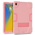 For Samsung Galaxy Tab A9+ Contrast Color Silicone PC Tablet Case with Holder(Rose Gold)