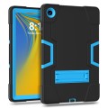 For Samsung Galaxy Tab A9+ Contrast Color Silicone PC Tablet Case with Holder(Black + Blue)