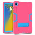 For Samsung Galaxy Tab A9+ Contrast Color Silicone PC Tablet Case with Holder(Rose Red + Blue)