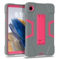 For Samsung Galaxy Tab A9 Contrast Color Silicone PC Tablet Case with Holder(Grey + Rose Red)