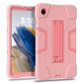For Samsung Galaxy Tab A9 Contrast Color Silicone PC Tablet Case with Holder(Rose Gold)