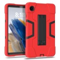 For Samsung Galaxy Tab A9 Contrast Color Silicone PC Tablet Case with Holder(Red + Black)