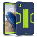 For Samsung Galaxy Tab A9 Contrast Color Silicone PC Tablet Case with Holder(Navy Blue + Green)