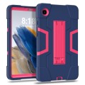 For Samsung Galaxy Tab A9 Contrast Color Silicone PC Tablet Case with Holder(Navy Blue + Rose Red)
