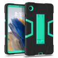 For Samsung Galaxy Tab A9 Contrast Color Silicone PC Tablet Case with Holder(Black + Mint Green)