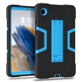 For Samsung Galaxy Tab A9 Contrast Color Silicone PC Tablet Case with Holder(Black + Blue)