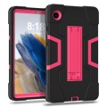For Samsung Galaxy Tab A9 Contrast Color Silicone PC Tablet Case with Holder(Black + Rose Red)