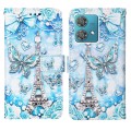 For Motorola Edge 40 Neo Colored Drawing Pattern Plain Weave Leather Phone Case(Tower Butterfly)