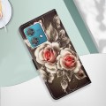 For Motorola Edge 40 Neo Colored Drawing Pattern Plain Weave Leather Phone Case(Roses On Black)