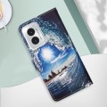 For Motorola Moto G Play 4G 2024 Colored Drawing Pattern Plain Weave Leather Phone Case(Waves And Su