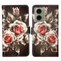 For Motorola Moto G04 4G / G24 4G Colored Drawing Pattern Plain Weave Leather Phone Case(Roses On Bl